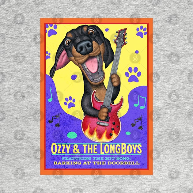funny cute dog rocking doxie guitar dachshund mom dad gift by Danny Gordon Art